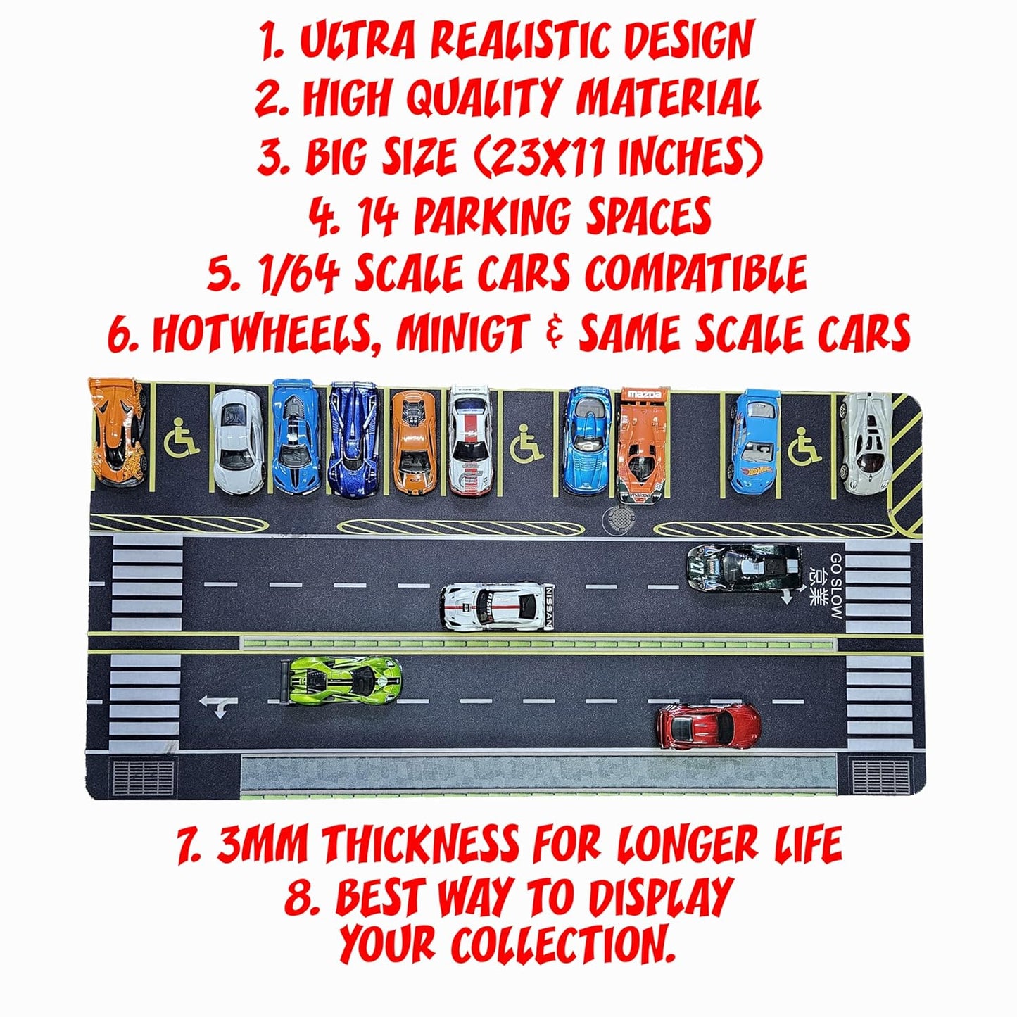 Highway and Parking lot Diorama for 1/64 Scale Cars (Hotwheels,Minigt, etc.) 22X11 INCHES **Cars not Included