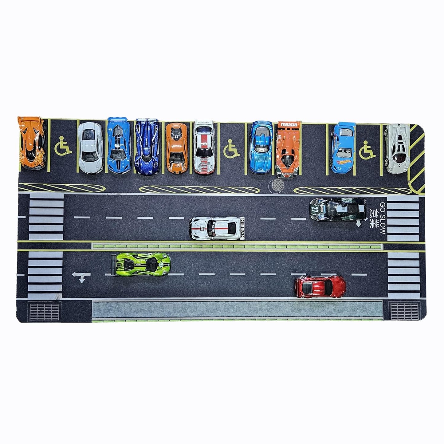 Highway and Parking lot Diorama for 1/64 Scale Cars (Hotwheels,Minigt, etc.) 22X11 INCHES **Cars not Included
