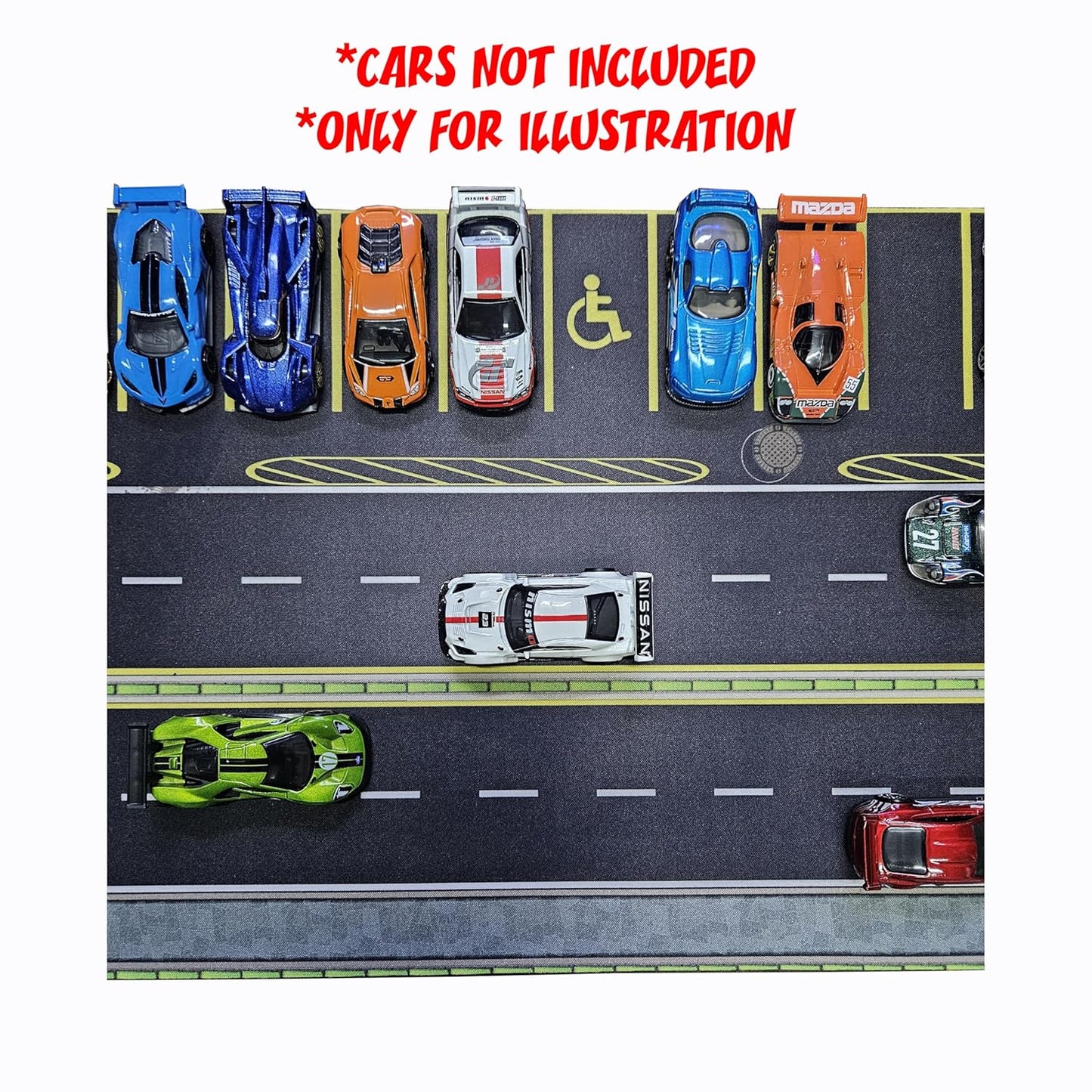 Highway and Parking lot Diorama for 1/64 Scale Cars (Hotwheels,Minigt, etc.) 22X11 INCHES **Cars not Included