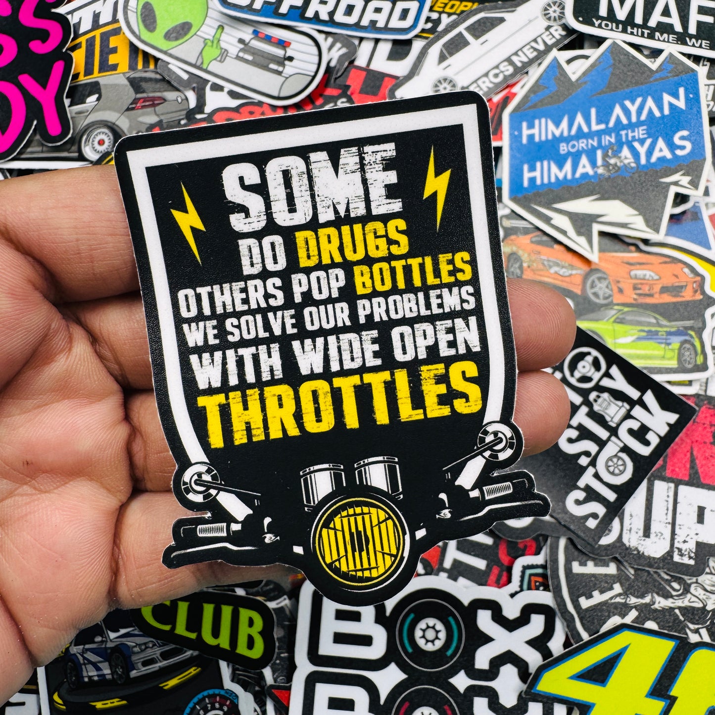 Solve problems with wide open throttles sticker - Street Soul Clothing