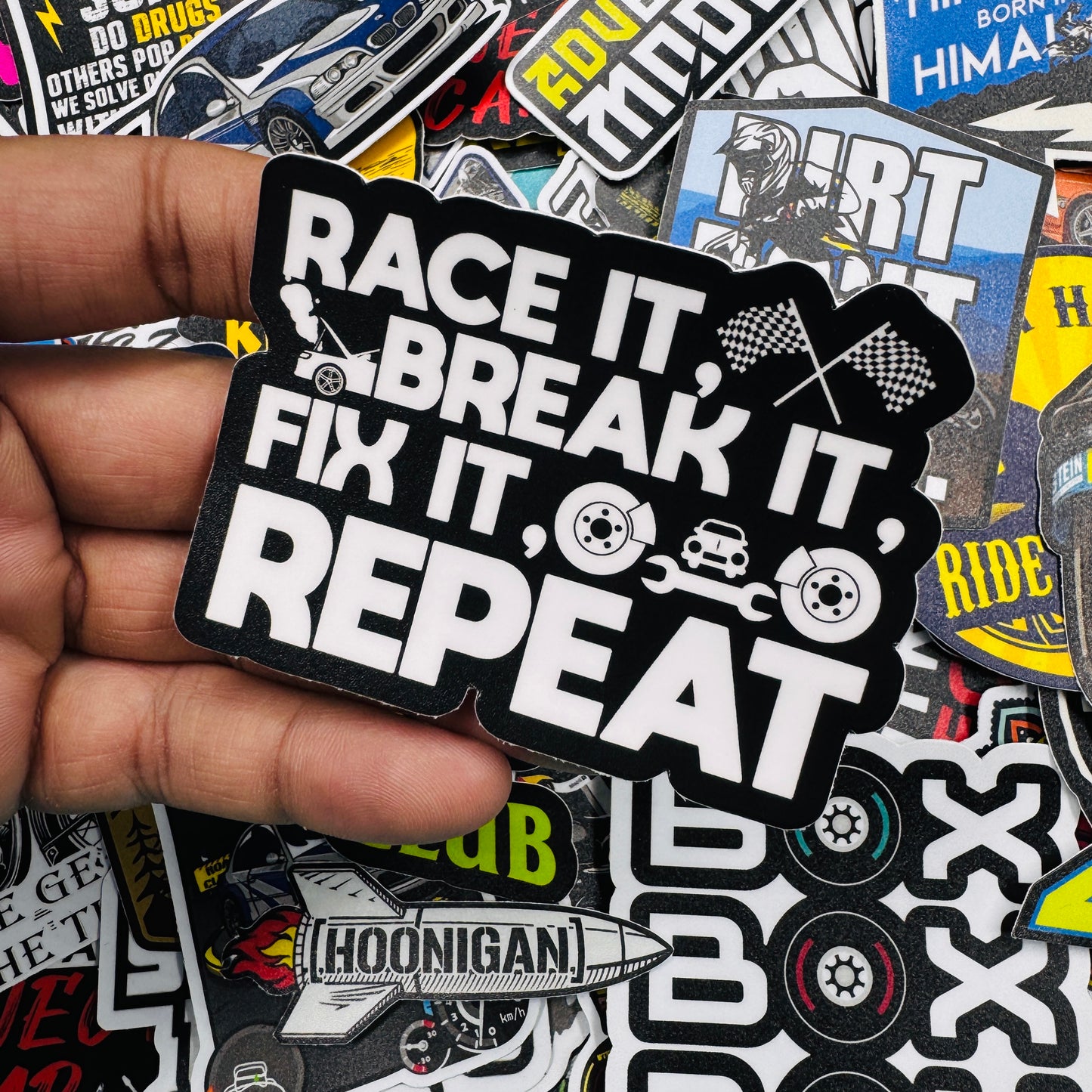 Race it break it fix it repeat sticker - Street Soul Clothing