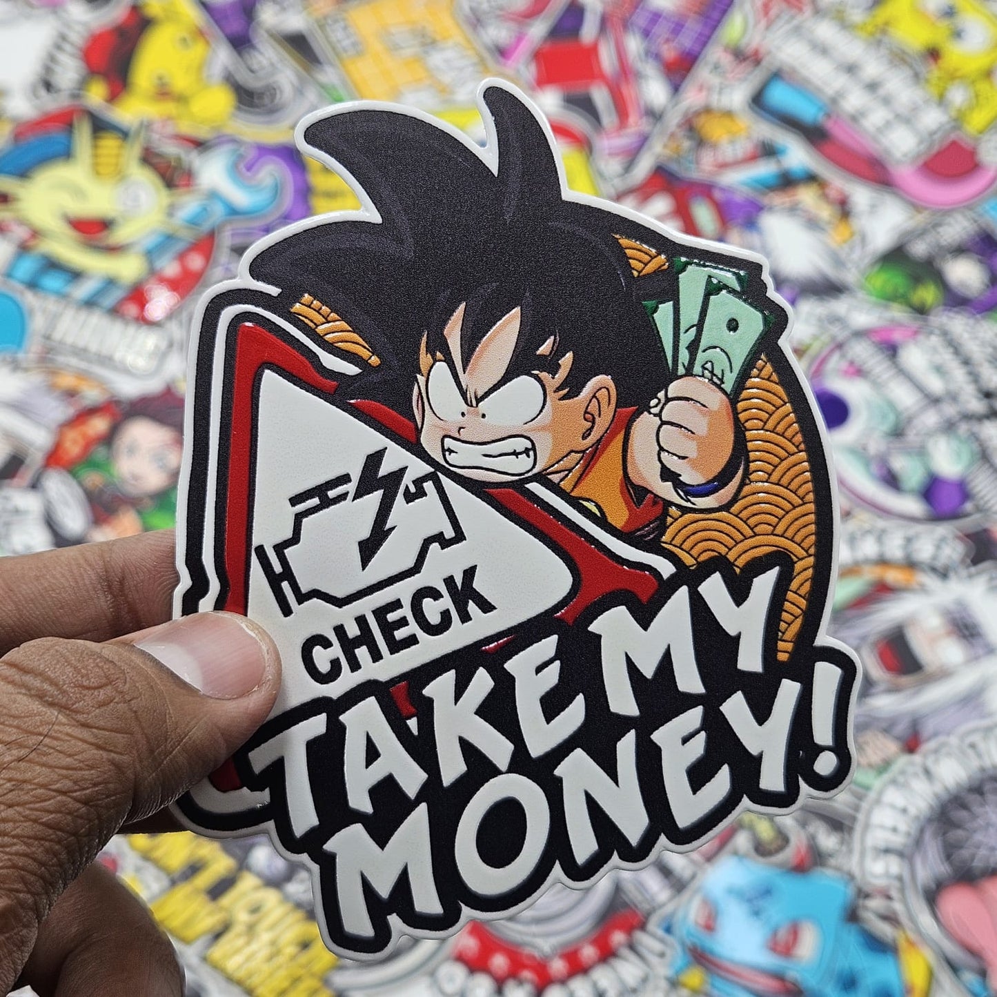 Engine checklight X Goku car slap sticker