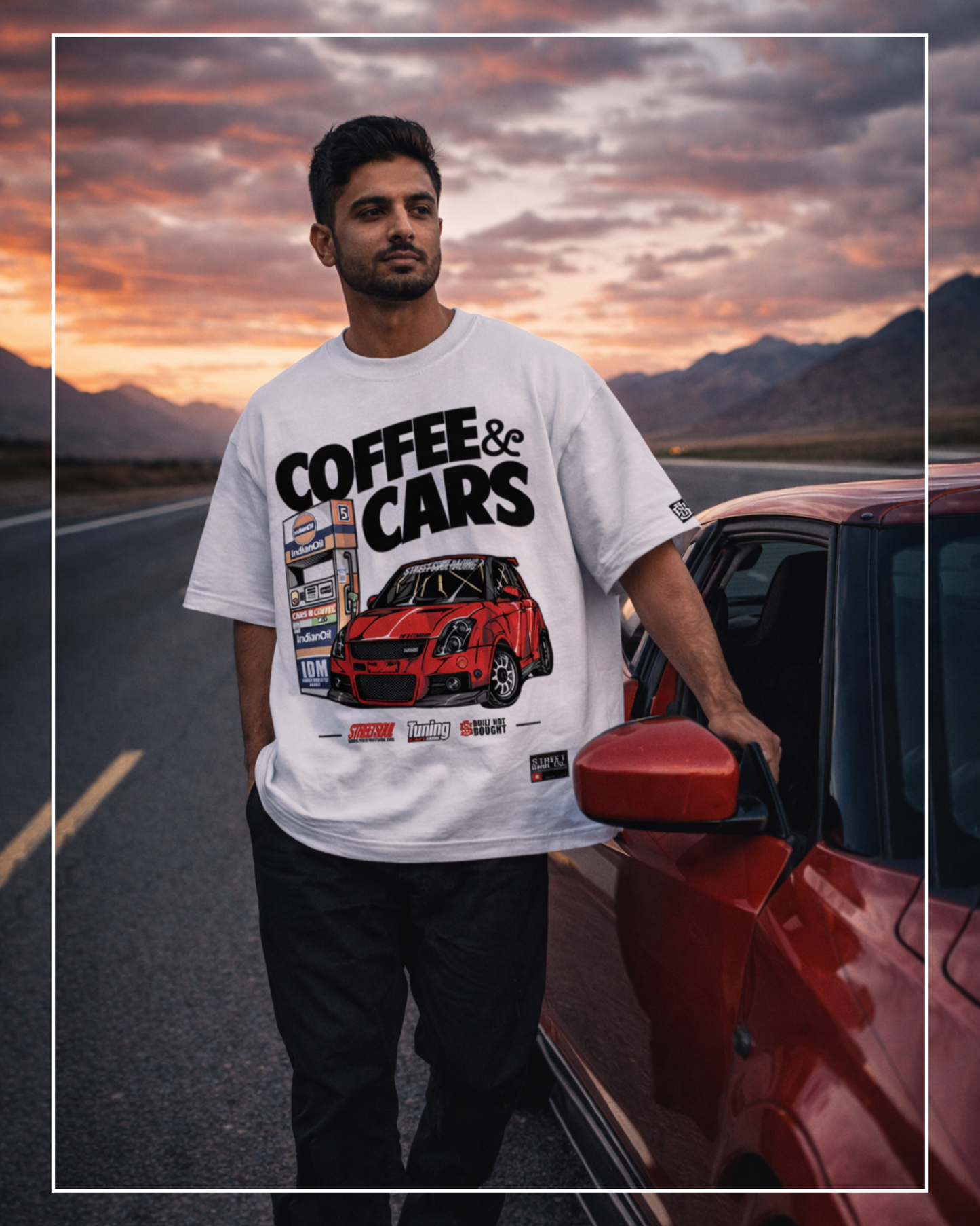 Coffee & Cars White Oversized T-shirt