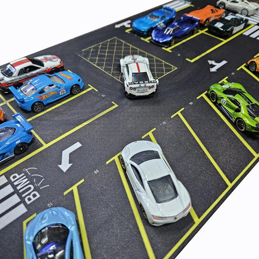 Parking lot mat Diorama for 1/64 Scale Cars (Hotwheels,minigt,majoratte, etc) Large Size 11X22 inches **Cars not Included