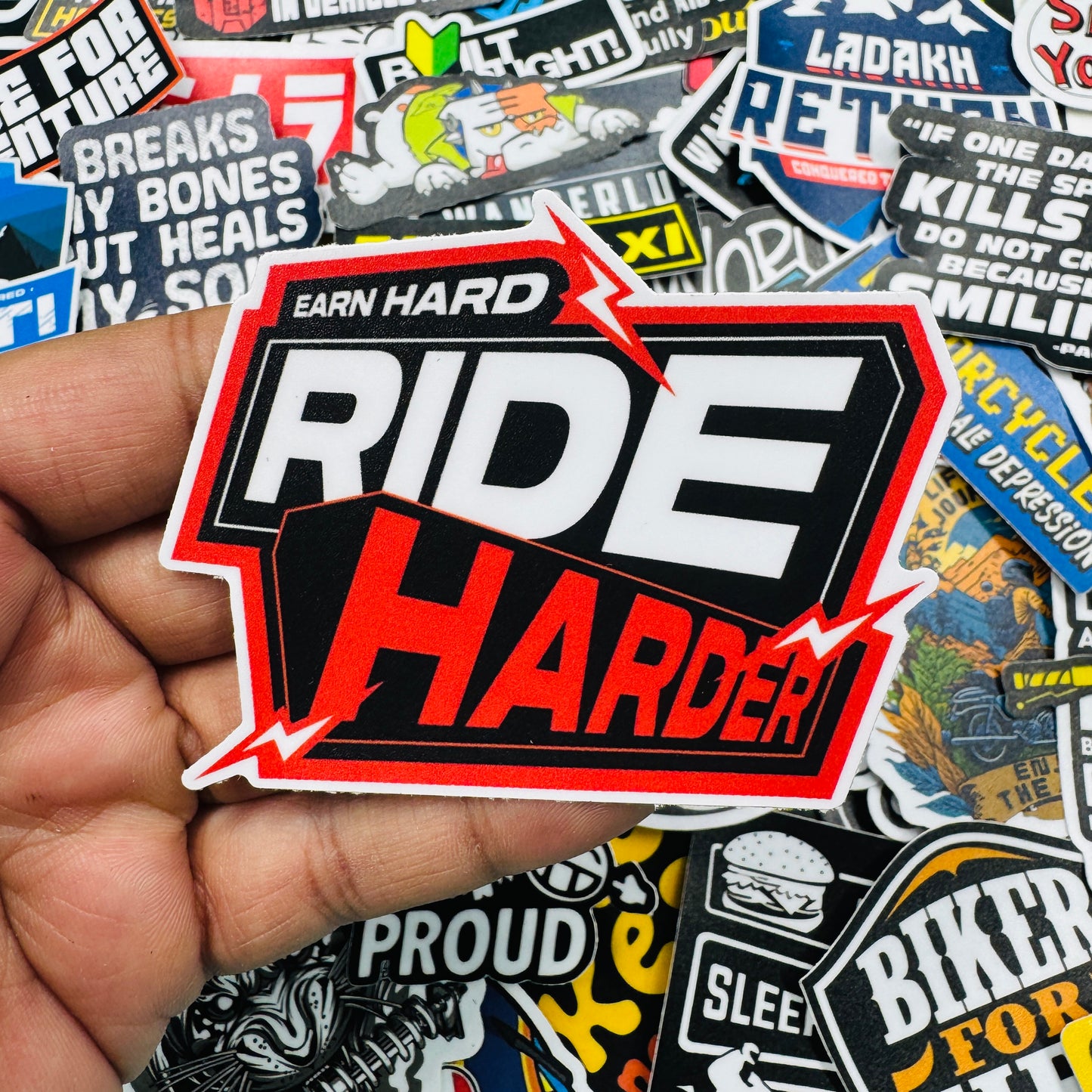 Earn hard ride harder sticker