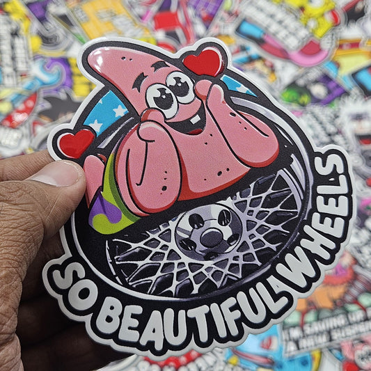 Patrick star's love for beautiful wheels car slap sticker