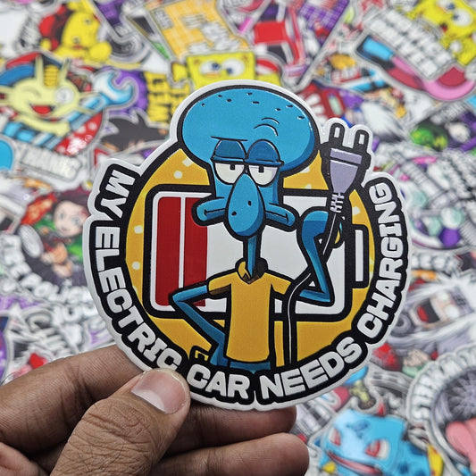 Squidward's car need charging car slap sticker
