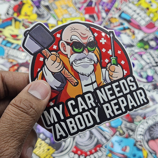 Master Roshi's Car needs body repair car slap sticker