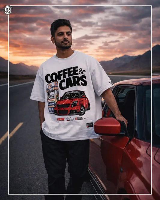 Coffee & Cars White Oversized T-shirt