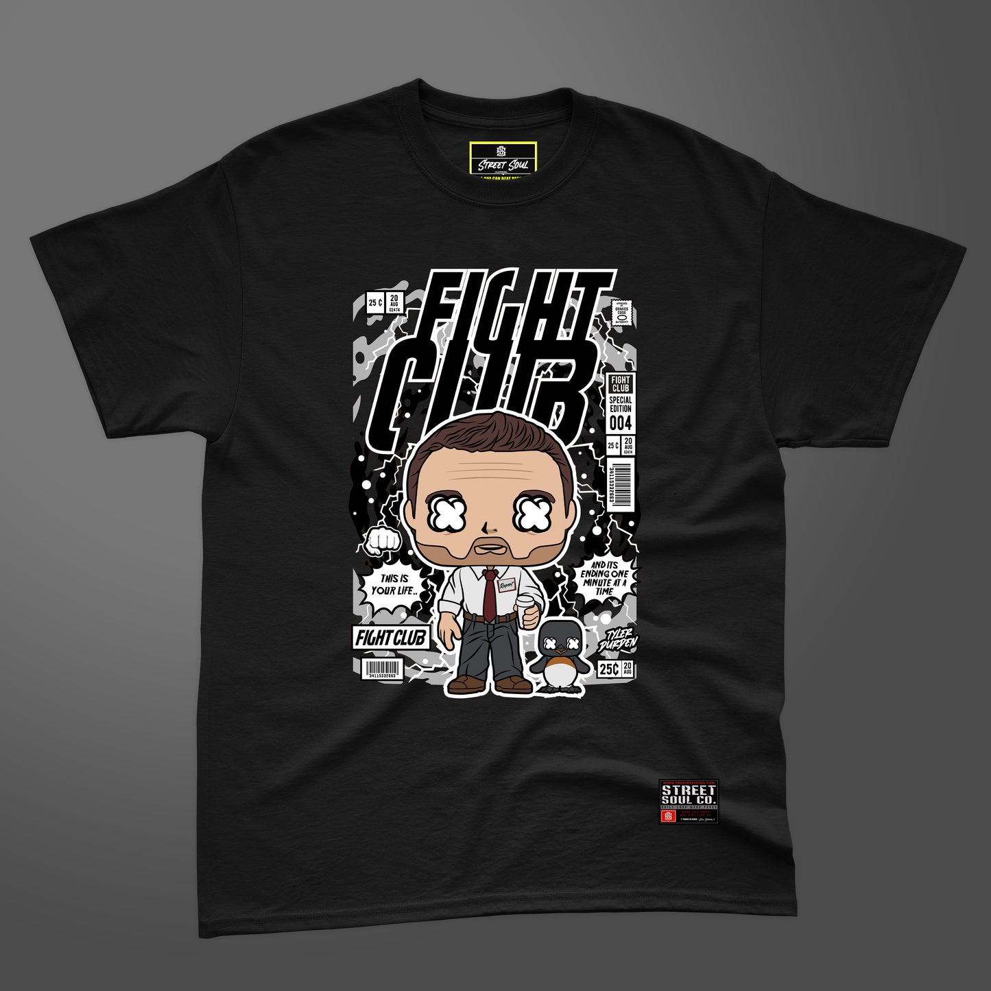 Fight club comic styled black T-shirt
