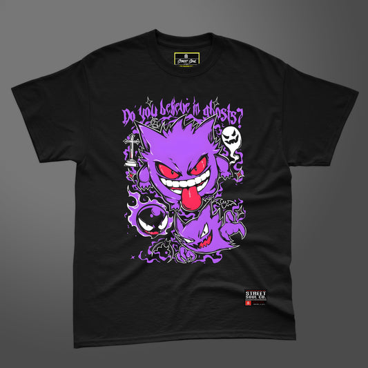 Gengar !! Do you believe in ghosts? black printed T-shirt