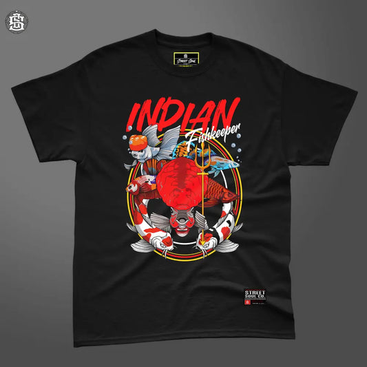 Indian fishkeeper printed black T-shirt - T- Shirt