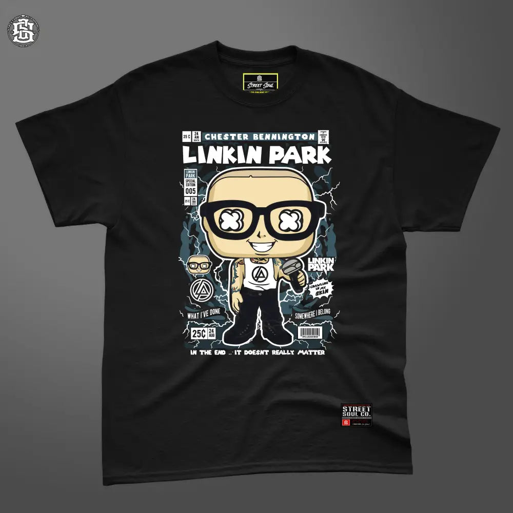 Linkin park comic styled black printed T-shirt - T- Shirt