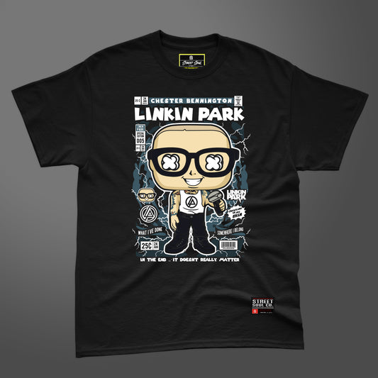 Linkin park comic styled black printed T-shirt