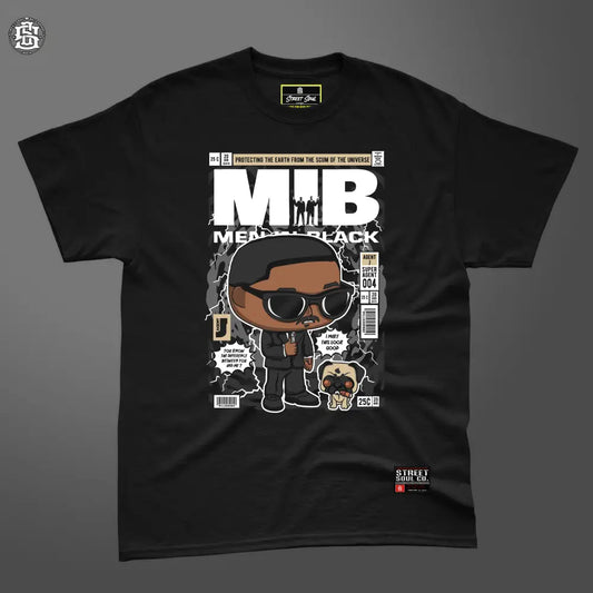 Men in black comic styled black printed T-shirt - T- Shirt