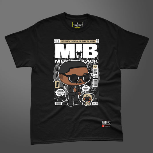 Men in black comic styled black printed T-shirt