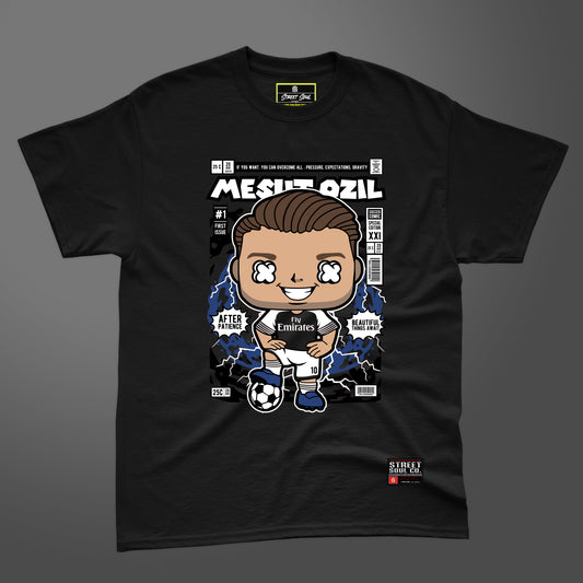 Ozil comic styled black printed T-shirt