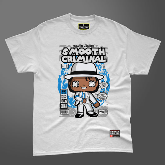 Smooth criminal MJ comic styled white printed T-shirt