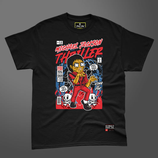 Thriller MJ comic styled black printed T-shirt