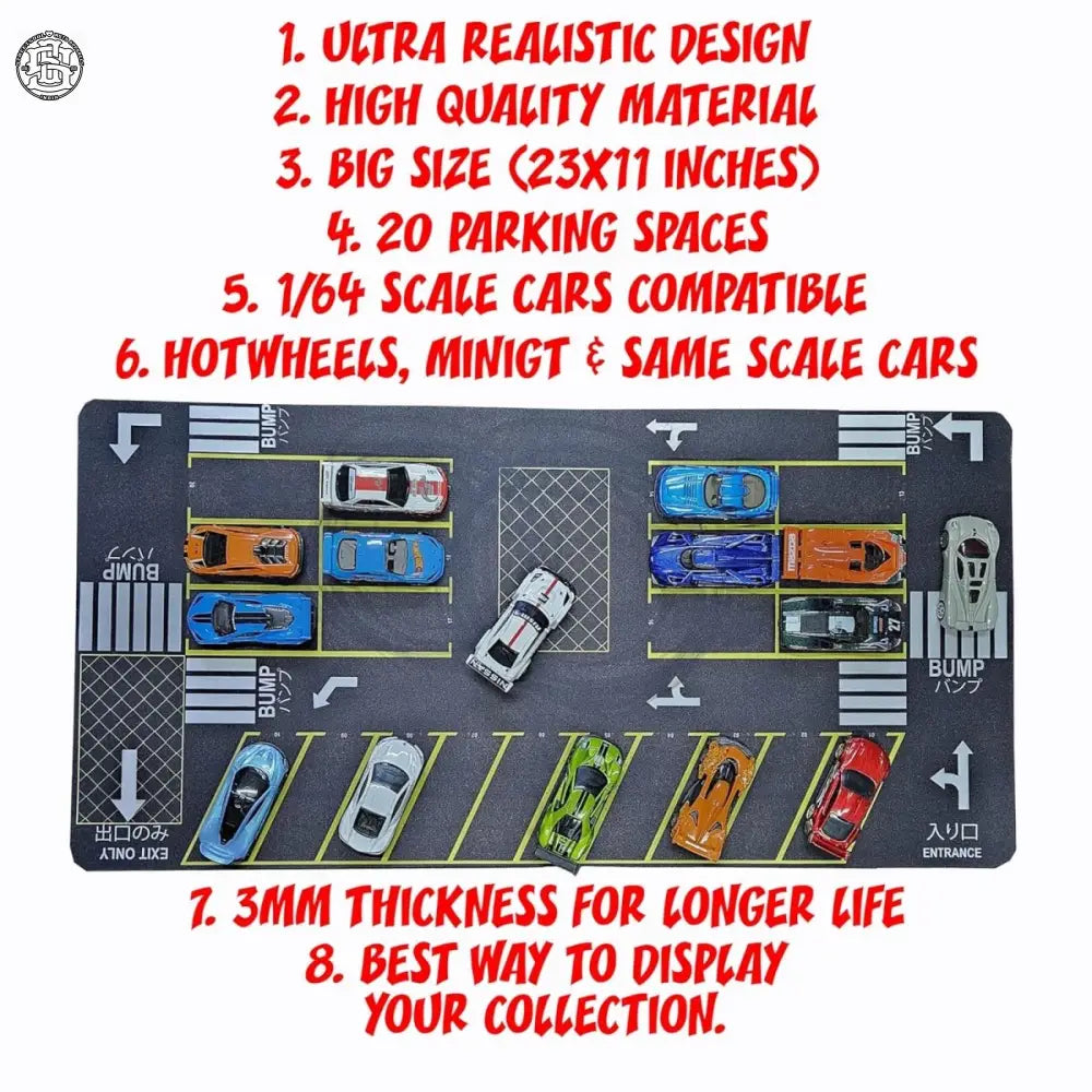 Parking lot mat Diorama for 1/64 Scale Cars (Hotwheels,minigt,majoratte, etc) Large Size 11X22 inches **Cars not Included - Street Soul Clothing