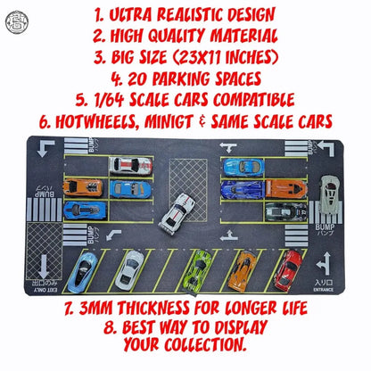 Parking lot mat Diorama for 1/64 Scale Cars (Hotwheels,minigt,majoratte, etc) Large Size 11X22 inches **Cars not Included - Street Soul Clothing