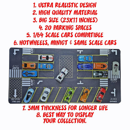 Parking lot mat Diorama for 1/64 Scale Cars (Hotwheels,minigt,majoratte, etc) Large Size 11X22 inches **Cars not Included - Street Soul Clothing