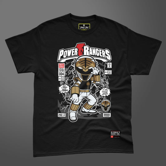 Power rangers comic styled black printed T-shirt