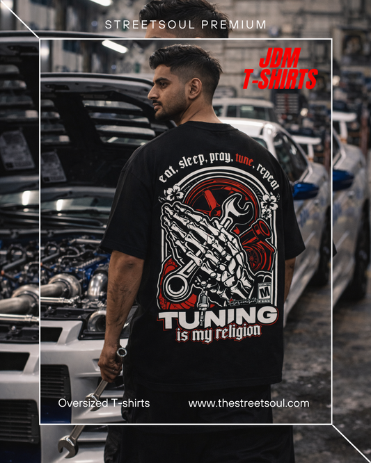 Tuning is my religion Black Oversized T-shirt