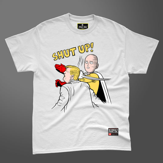 Shut up white printed T-shirt