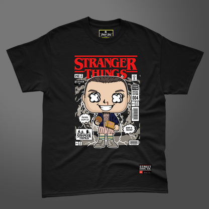 Stranger things eleven comic styled black printed T-shirt
