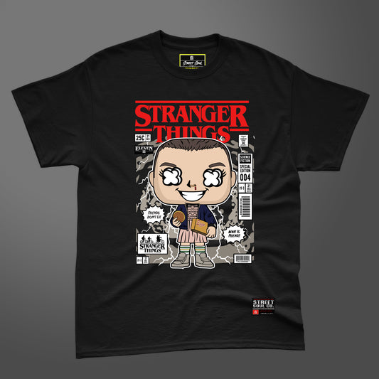 Stranger things eleven comic styled black printed T-shirt