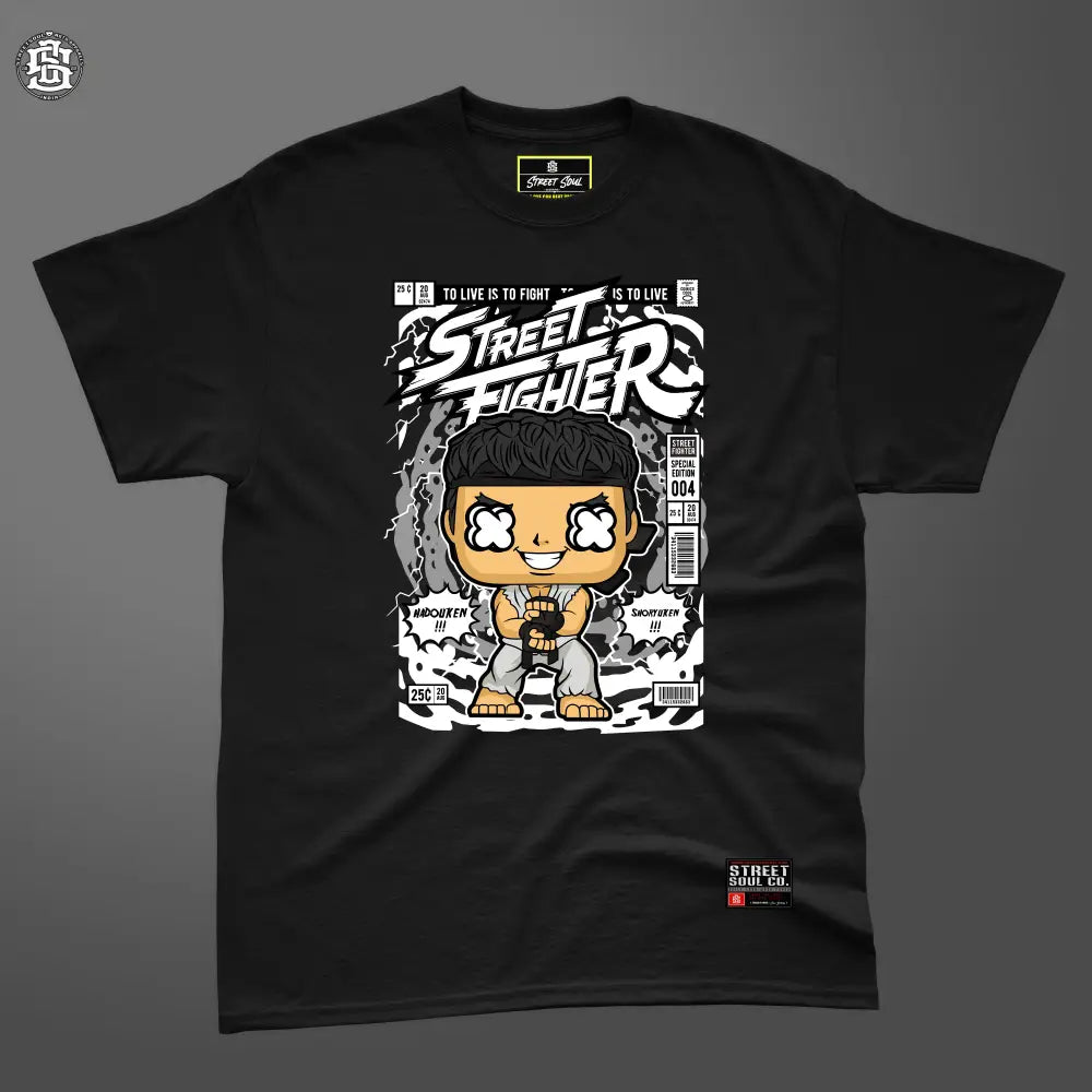 Street fighter comic styled black printed T-shirt - T- Shirt