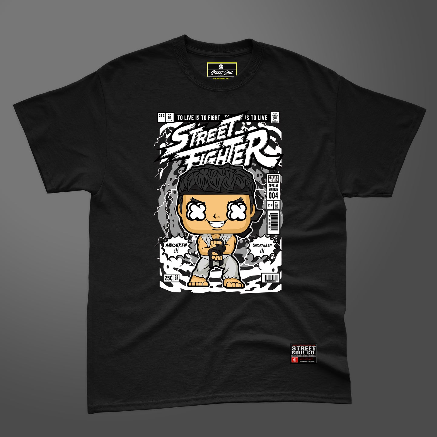 Street fighter comic styled black printed T-shirt