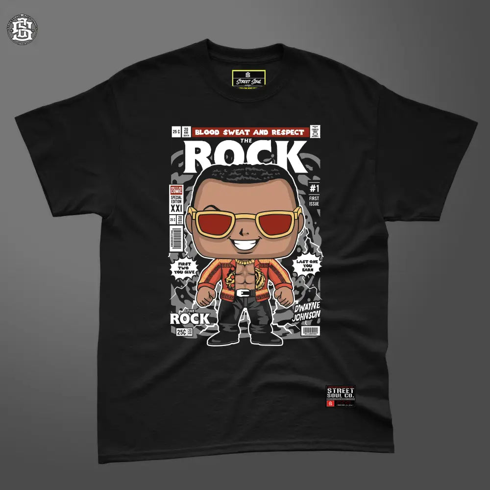 The Rock comic styled black printed T-shirt - T- Shirt