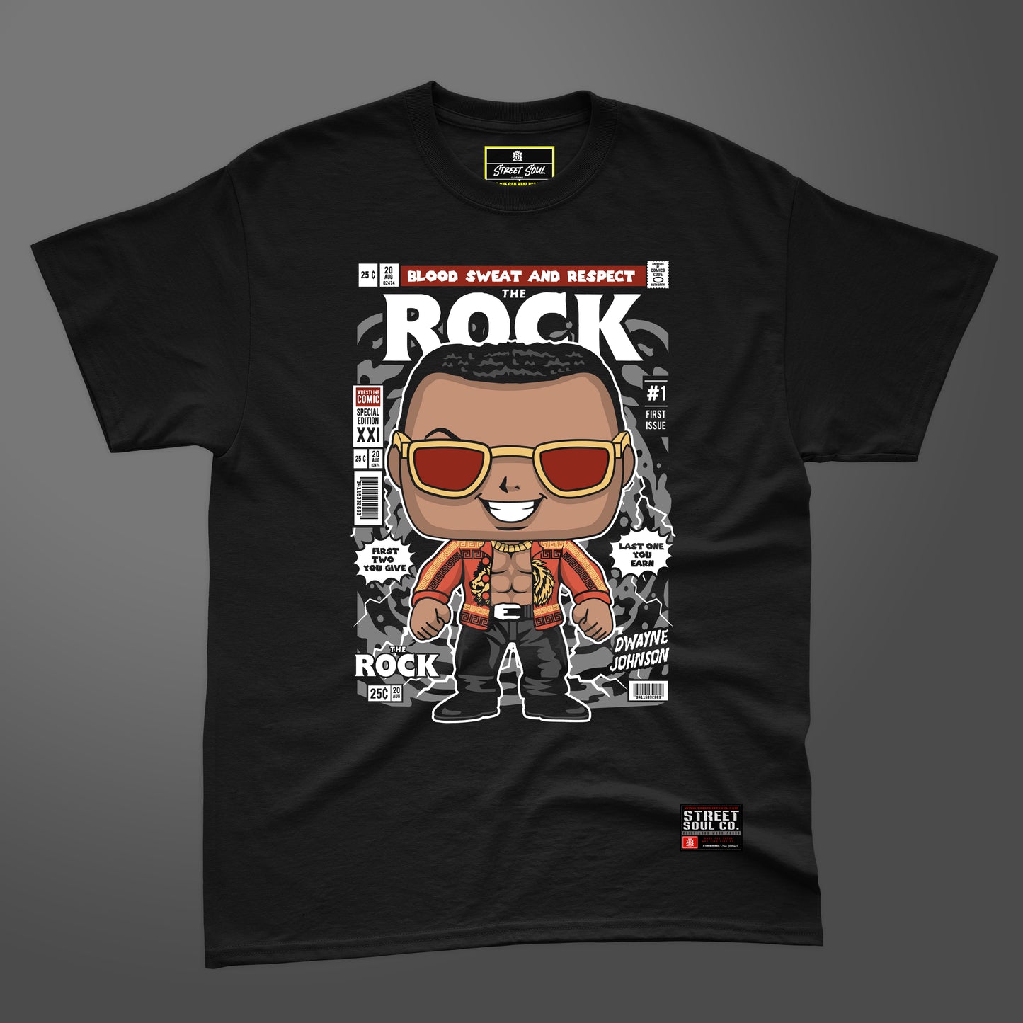 The Rock comic styled black printed T-shirt