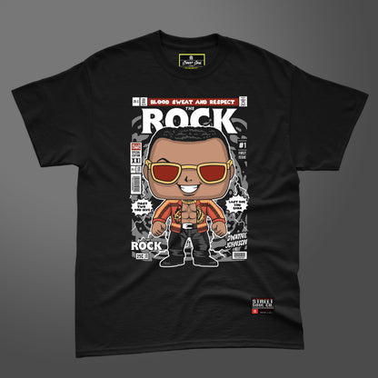 The Rock comic styled black printed T-shirt