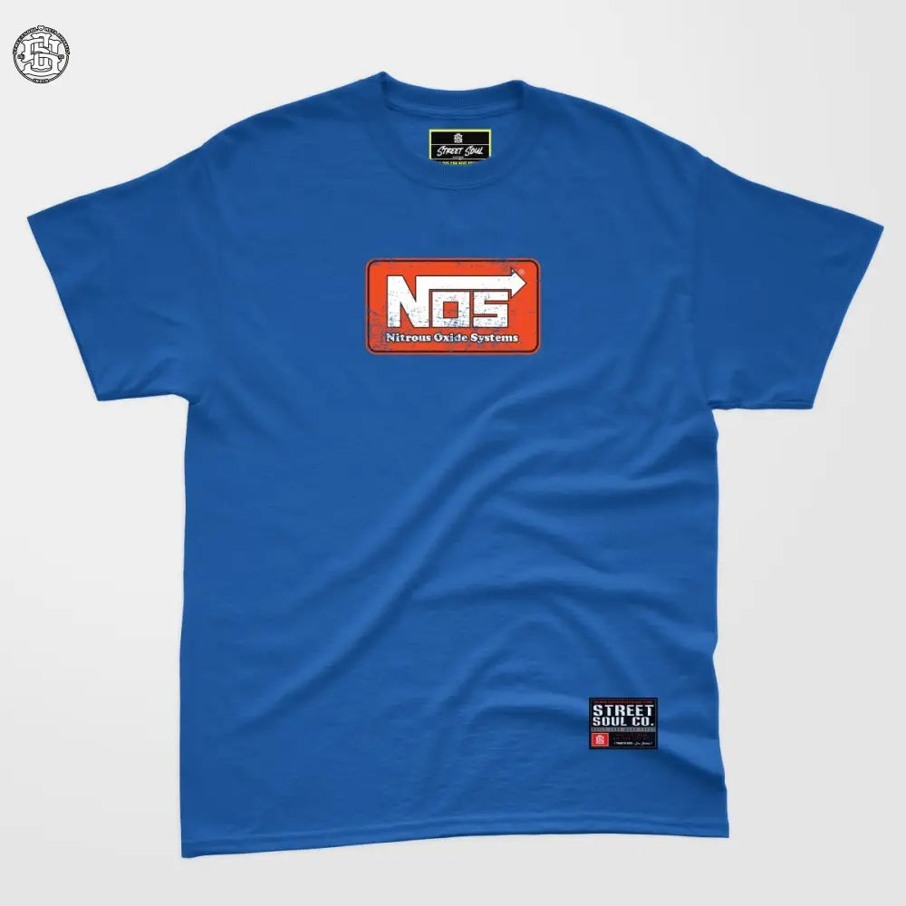 Throttle in bottle NOS!! Printed Royal blue T-shirt - Street Soul Clothing