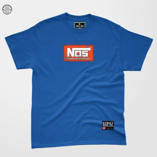 Throttle in bottle NOS!! Printed Royal blue T-shirt - Street Soul Clothing