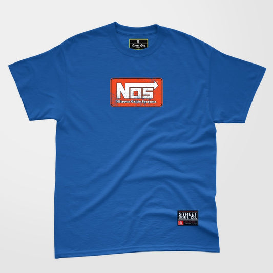 Throttle in bottle NOS!! Printed Royal blue T-shirt - Street Soul Clothing