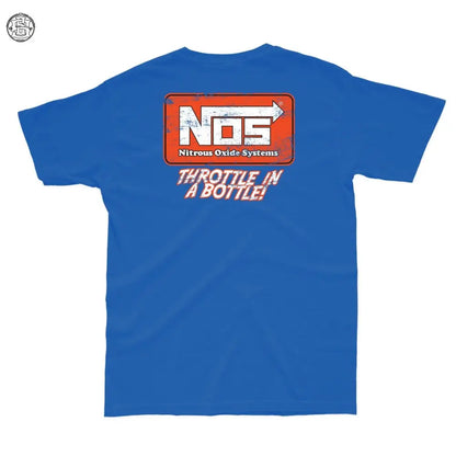 Throttle in bottle NOS!! Printed Royal blue T-shirt - Street Soul Clothing