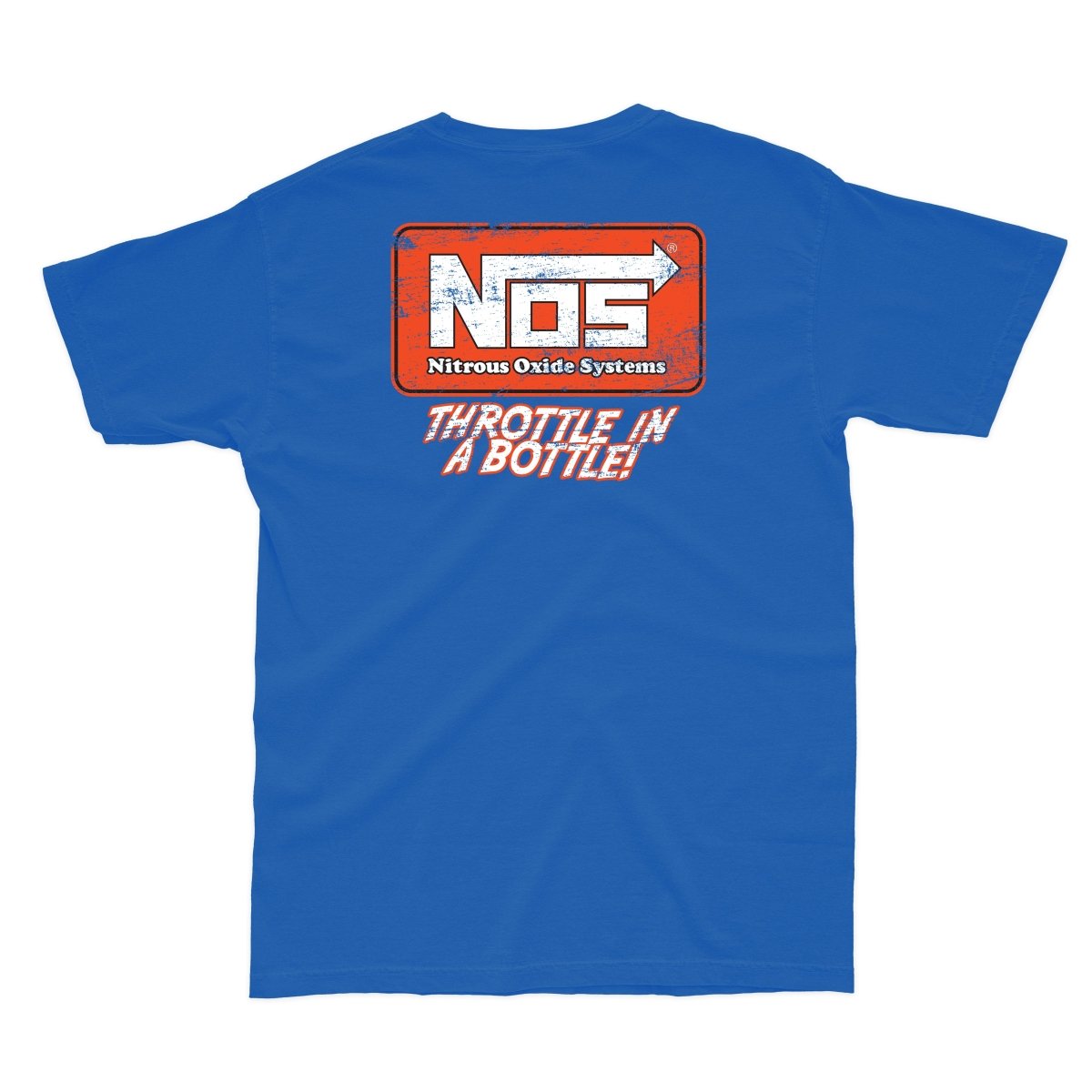 Throttle in bottle NOS!! Printed Royal blue T-shirt - Street Soul Clothing