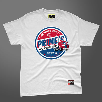 Primes autoshop white printed T-shirt