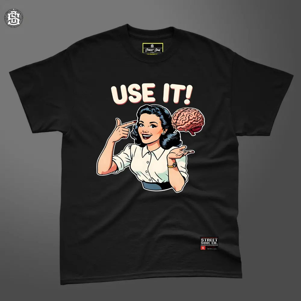 Use it!! black printed T-shirt - T- Shirt